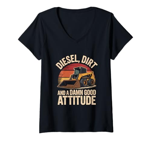 Damen Kompaktlader Dumping Loads Compact Utility T-Shirt mit V-Ausschnitt von Tractor Mindset Operator Built