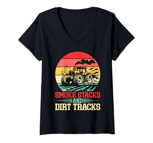 Damen Rauchstapel und Schmutzbahnen Traktor ziehen T-Shirt mit V-Ausschnitt Damen Rauchstapel und Schmutzbahnen Traktor ziehen T-Shirt mit V-Ausschnitt von Tractor Pulling Gifts