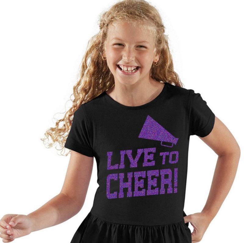Live To Cheer Bezauberndes Rüschen-T-Shirt Mit Lila, Rosa, Rotem, Silbernem Oder Blauem Glitzer Cheerleader T-Shirt Fertigen Sie Ihrem Namen von TracyBakerAngelBaby