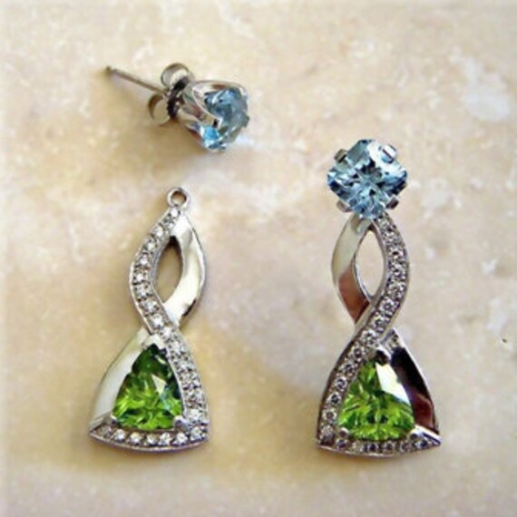 Aquamarin, Peridot Und Diamant Ohrringe/Jacken von TracyJanuleDesigns