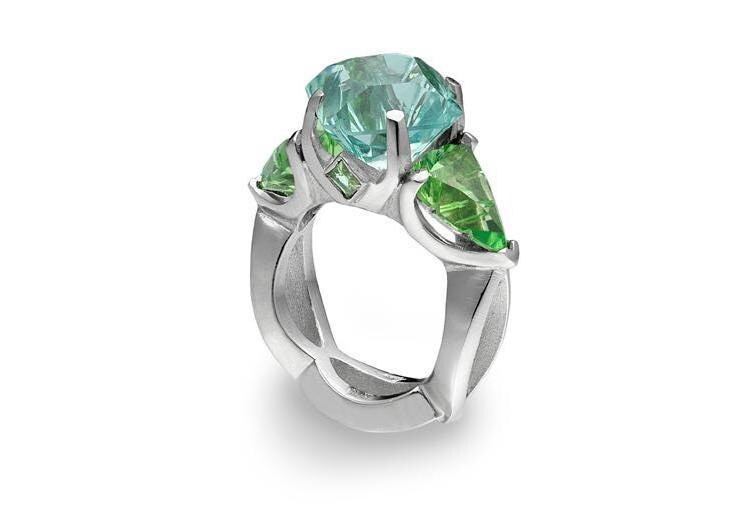 Ausgezeichneter Aquamarin Und Peridot Ring in Platin von TracyJanuleDesigns
