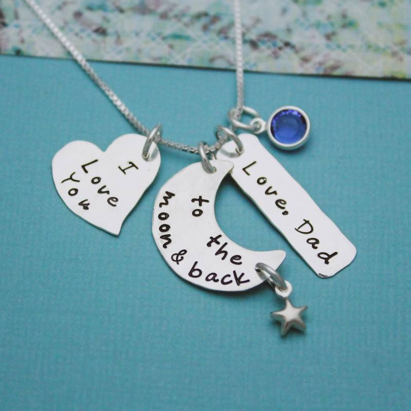 Personalisierte Sterling Silber "Ich Liebe Dich Bis Zum Mond' Halskette Mit Geburtsstein von TracyTayanDesigns