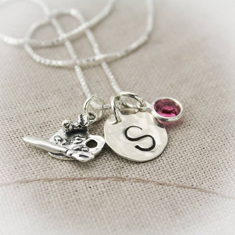 Künstler - Oder Kunstlehrer-Charm Aus Sterlingsilber Mit Geburtsstein Und Handgestempelter Initiale von TracyTayanDesigns