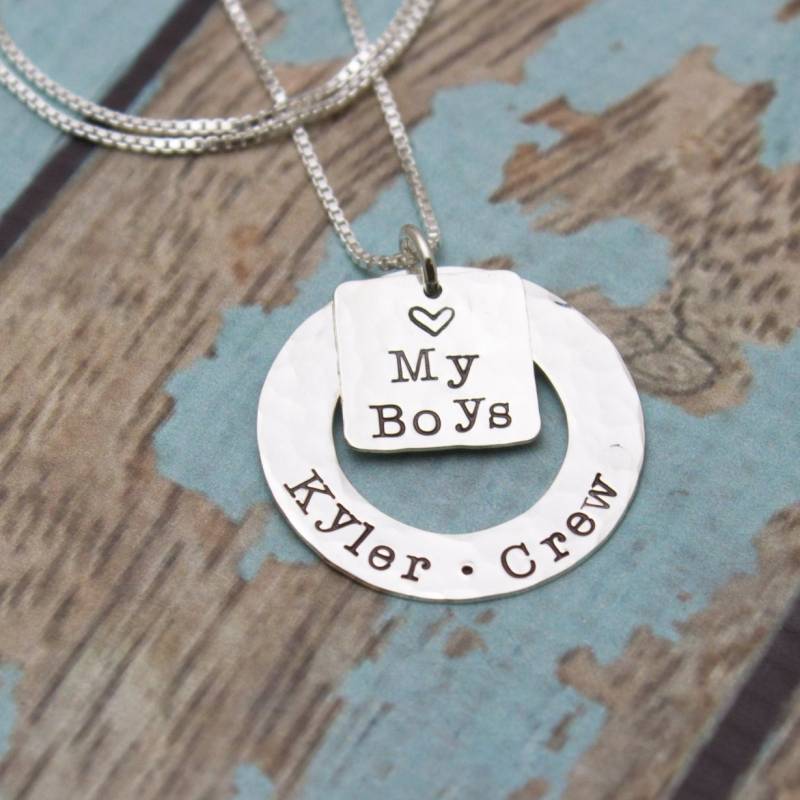 Personalisierte Sterling Silber Washer Halskette Hand Gestempelt Kinder Namen von TracyTayanDesigns