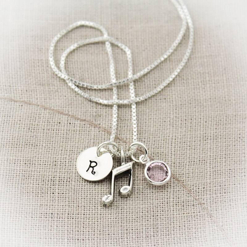 Musiker Halskette Aus 925Er Silber Initialanhänger & Geburtsstein von TracyTayanDesigns