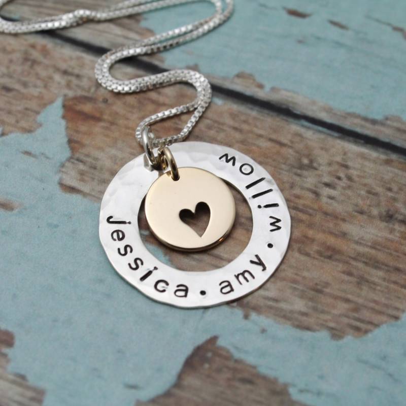 Mutter Oder Großmutter Halskette Aus Sterling Silber Und Bronze Personalisierte Familie Hand Gestempelt Schmuck von TracyTayanDesigns