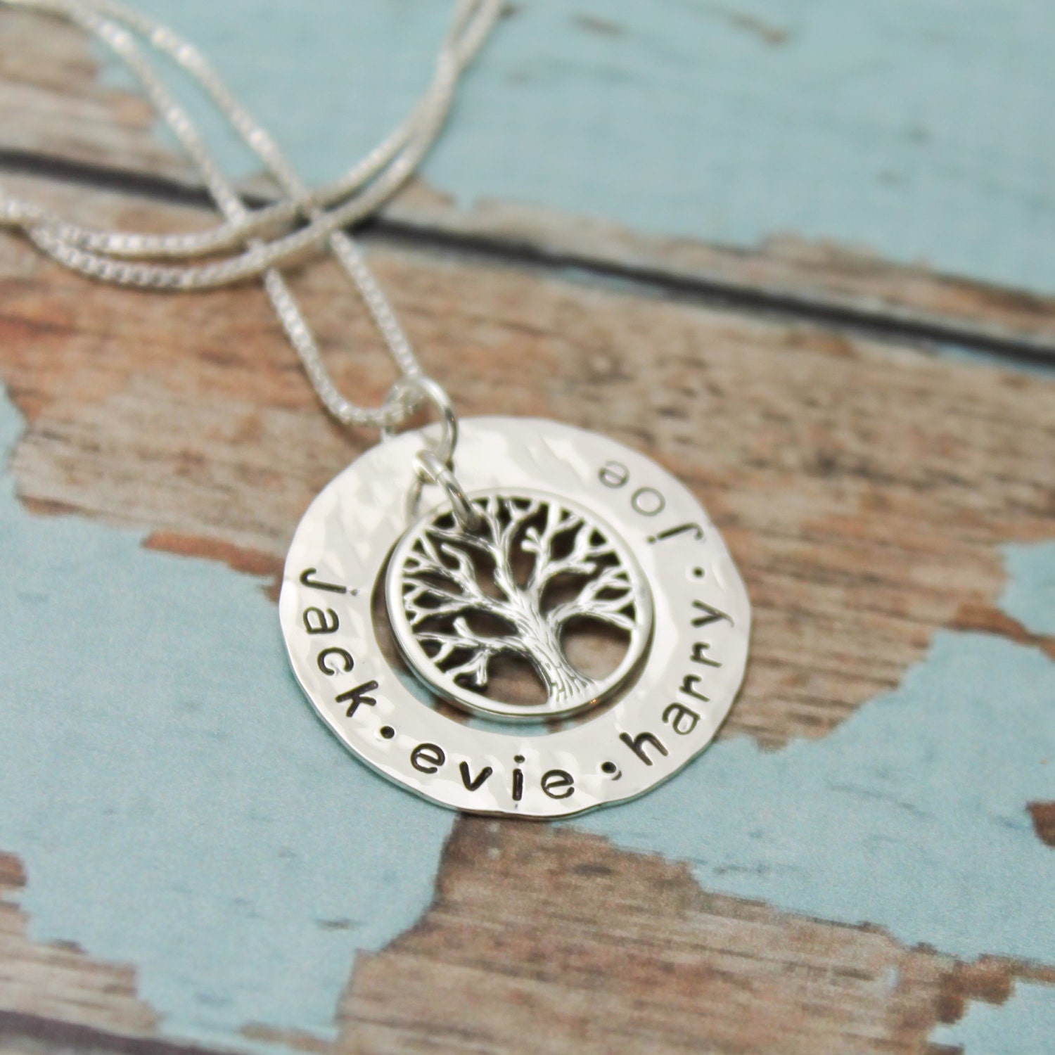 Mutter Oder Großmutter Sterling Silber Washer Baum Des Lebens Halskette Personalisierte Hand Gestempelt Schmuck von TracyTayanDesigns