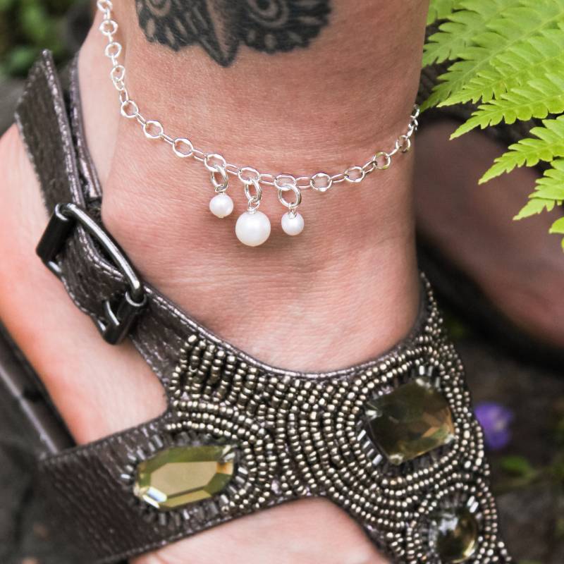 Perle Drop Sterling Silber Fußkettchen - Juni Birthstone Schmuck von TracyTayanDesigns