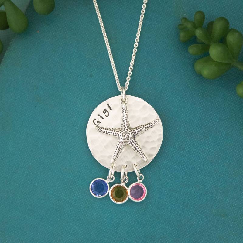 Personalisierte Seestern Halskette Mit Geburtsstein, Strand Großmutter Halskette, Mutter Hand Gestempelt Schmuck von TracyTayanDesigns