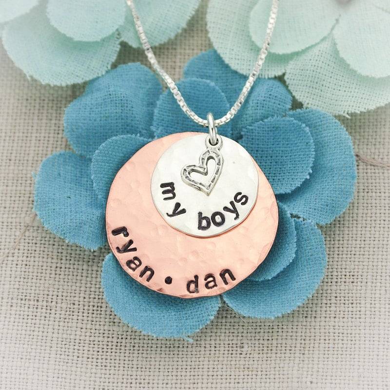 Personalisierte Silber Und Kupfer Mama Mutter Großmutter Halskette Hand Gestempelt Schmuck von TracyTayanDesigns