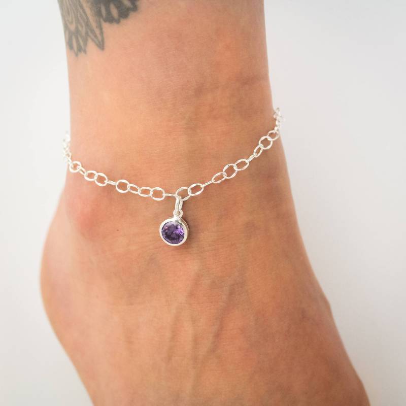 Personalisierte Sterling Silber Birthstone Fußkettchen Mom Schmuck Geschenk von TracyTayanDesigns