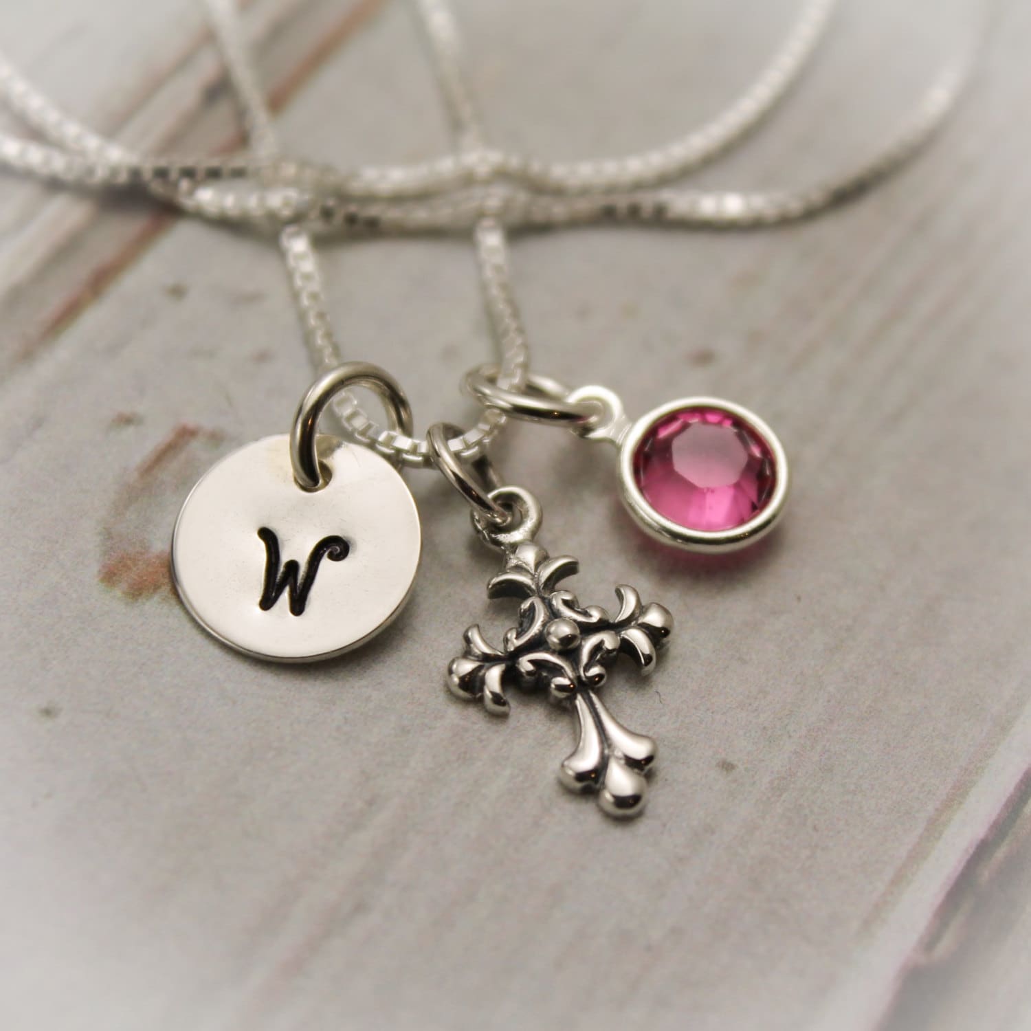 Sale Kreuz Halskette Zur Konfirmation Oder Erstkommunion Mit Initial Und Geburtsstein in Sterling Silber von TracyTayanDesigns