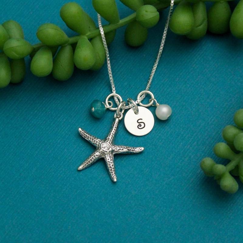 sterling Silber Seestern Halskette Personalisierter Initial, Geburtsstein & Perlenanhänger sterling Silber Seestern Halskette Personalisierter Initial, Geburtsstein & Perlenanhänger von TracyTayanDesigns