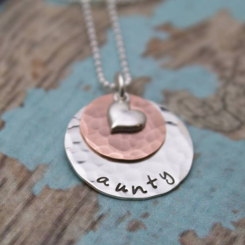 sterling Silber Und Kupfer Layered Halskette Mit Herz Charm Großmutter Oder Mutter Personalisierte Hand Gestempelt Schmuck von TracyTayanDesigns