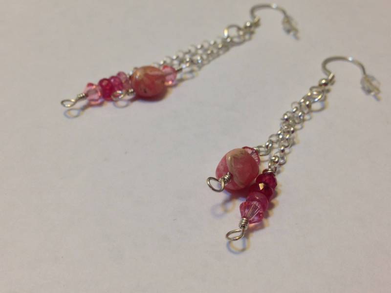 Rhodochrosit Ohrringe Rosa Saphir Sterling Silber Lange Edelstein Kristalle von TracysMysticalGems