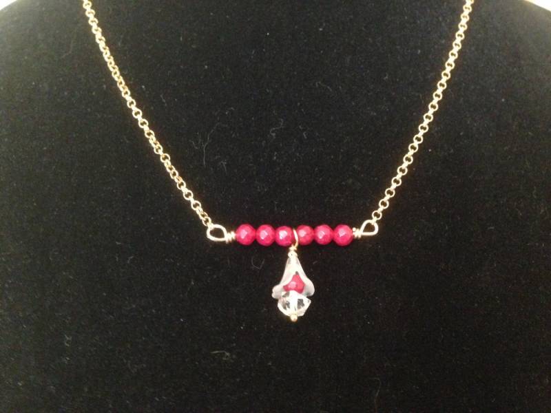 Rubin Bar Halskette W/Herkimer Diamanten 14 K. Gold Füllen Bar Herkimer Diamant Tulpe Layering Kette Goldhalskette von TracysMysticalGems