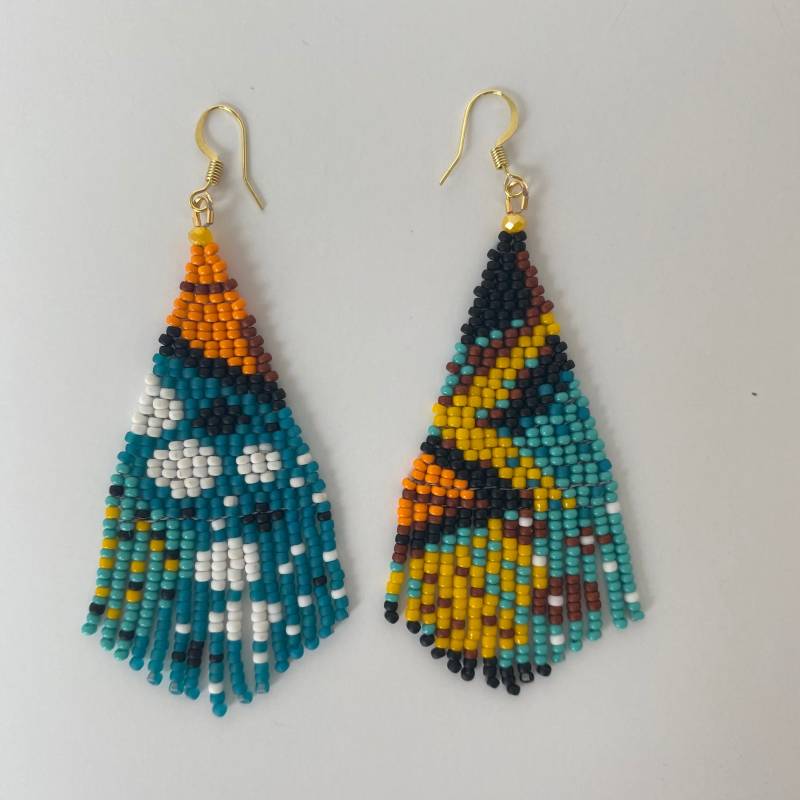 African Style Fringe Beaded Earrings-Turquoise Orange Yellow Fun Unique Pattern von TracysPalette