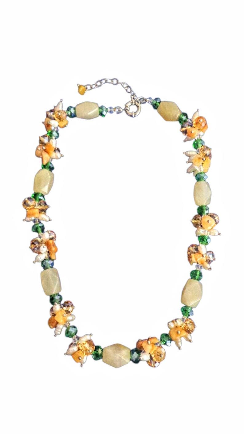 Gelbe Jade & Süßwasserperle Halskette Chunky Boho Statement Schmuck Gelbe Jade & Süßwasserperle Halskette Chunky Boho Statement Schmuck von TraderTrudys