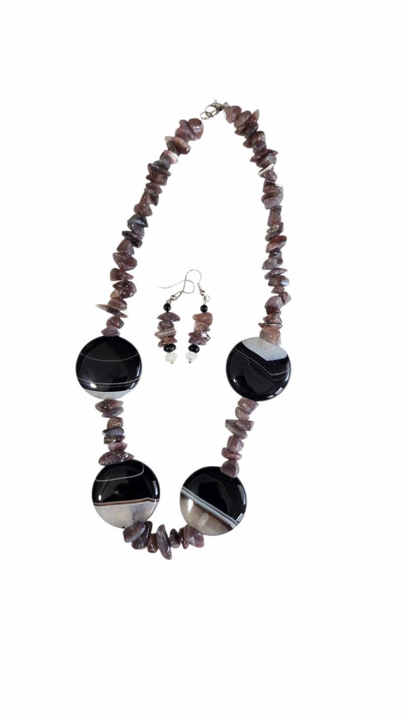 Botswana Achat Halsketten Set Quarz Ohrringe, Schutz Schmuck von TraderTrudys
