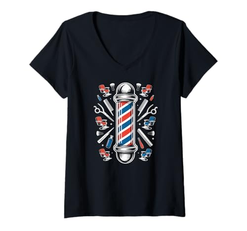 Damen Barber Shop Stange und Werkzeuge Design T-Shirt mit V-Ausschnitt Damen Barber Shop Stange und Werkzeuge Design T-Shirt mit V-Ausschnitt von Traditional Barber Shop Classic Style