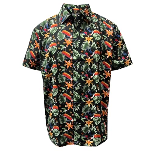 Guinness Hawaiihemd mit halblangem Tukan-Design, Schwarz, Schwarz , M von Traditional Craft Limited