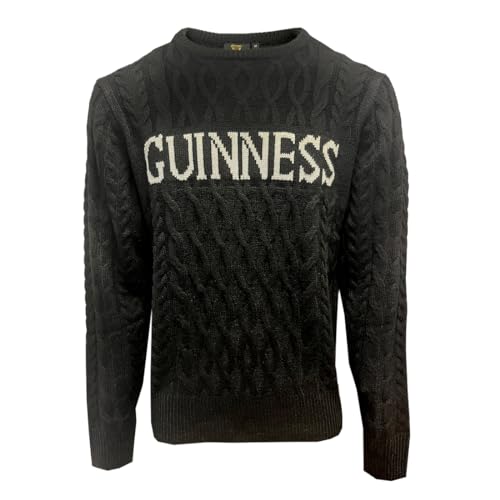 Guinness Strickpullover im Aran-Stil in Schwarz oder Weiß, Schwarz , XXL von Traditional Craft Limited