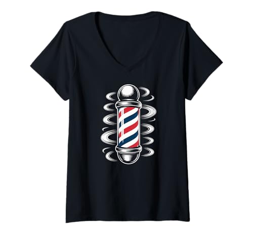 Damen Retro Barber Pole Spirale Rot Weiß Blau Swirl T-Shirt mit V-Ausschnitt Damen Retro Barber Pole Spirale Rot Weiß Blau Swirl T-Shirt mit V-Ausschnitt von Traditional Vintage Barber Style Icon Classic