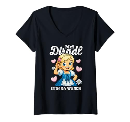 Damen Lustiger MEI Dirndl is in da Wäsch Spruch Bayern T-Shirt mit V-Ausschnitt Damen Lustiger MEI Dirndl is in da Wäsch Spruch Bayern T-Shirt mit V-Ausschnitt von Traditionelle Bayerische Trachten Spaß