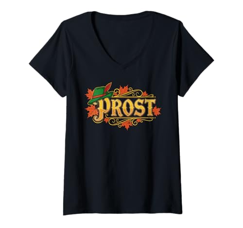 Damen Prost Bayerisches Deutsches Herbstfest Vintage-Design T-Shirt mit V-Ausschnitt Damen Prost Bayerisches Deutsches Herbstfest Vintage-Design T-Shirt mit V-Ausschnitt von Traditionen von Golden Harvest