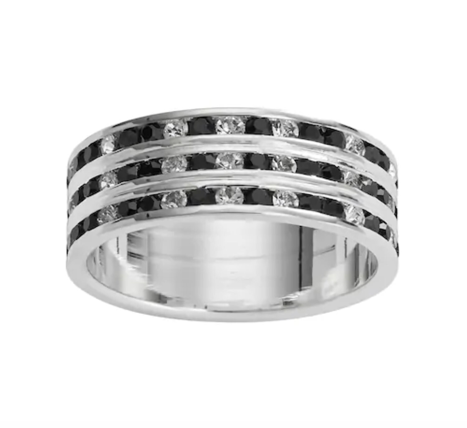 Sale - Orig. Preis 19, 95/5mm Breit Traditions Silber Platte Schwarz Weiß Kristall Mehrreihig Ring Ehering Handgemachter Verlobungsring Sale - Orig. Preis 19, 95/5mm Breit Traditions Silber Platte Schwarz Weiß Kristall Mehrreihig Ring Ehering Handgemachter Verlobungsring von TraditionsJewelryCo