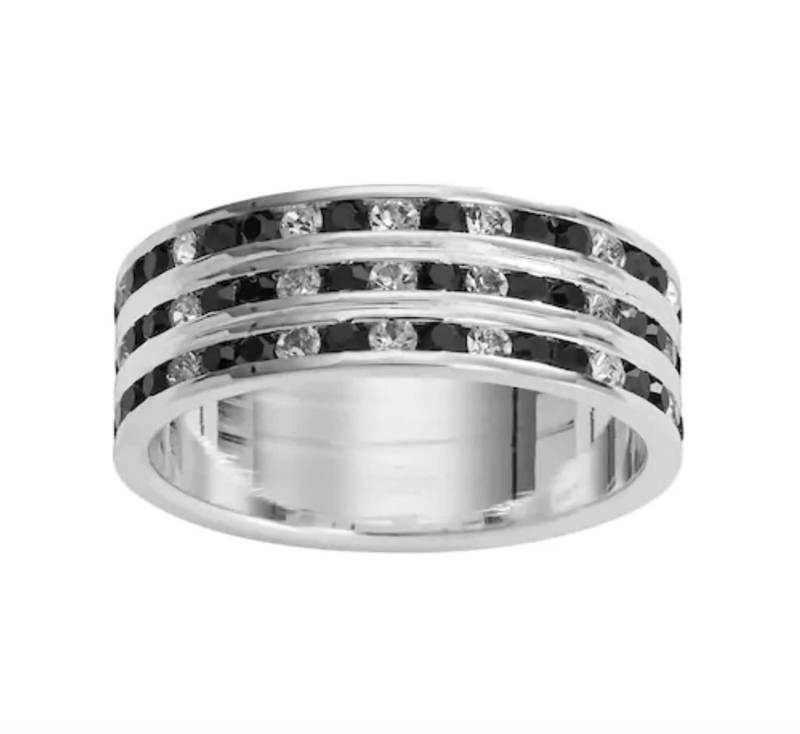 Sale - Orig. Preis 19, 95/5mm Breit Traditions Silber Platte Schwarz Weiß Kristall Mehrreihig Ring Ehering Handgemachter Verlobungsring Sale - Orig. Preis 19, 95/5mm Breit Traditions Silber Platte Schwarz Weiß Kristall Mehrreihig Ring Ehering Handgemachter Verlobungsring von TraditionsJewelryCo