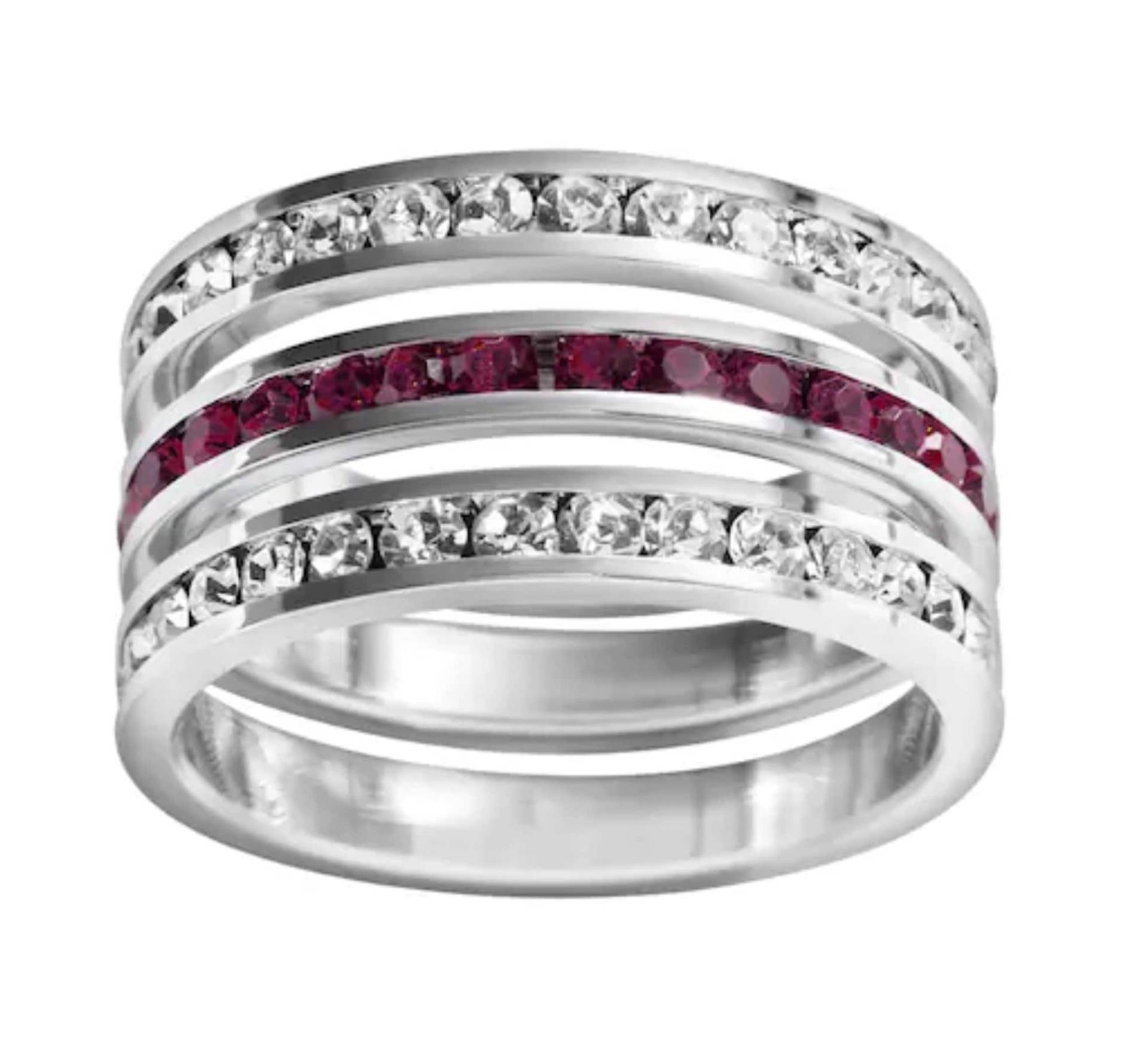 Sale - Orig. Preis 60, 00/2 Klar Und 1 Rubin Swarovski Kristall Sterling Silber Channel Set Eternity Ring 3 Sale - Orig. Preis 60, 00/2 Klar Und 1 Rubin Swarovski Kristall Sterling Silber Channel Set Eternity Ring 3 von TraditionsJewelryCo
