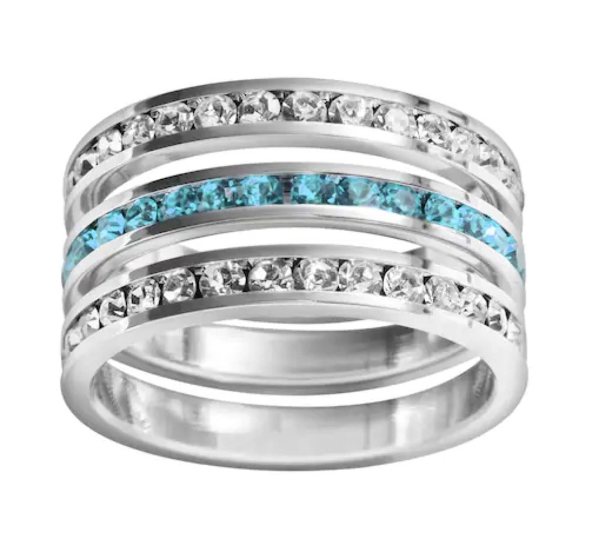 Sale - Orig. Preis 60, 00/März Geburtsstein 2 Klar Und 1 Aquamarin Swarovski Kristall Sterling Silber Channel Set Eternity Ring 3 Stk Sale - Orig. Preis 60, 00/März Geburtsstein 2 Klar Und 1 Aquamarin Swarovski Kristall Sterling Silber Channel Set Eternity Ring 3 Stk von TraditionsJewelryCo