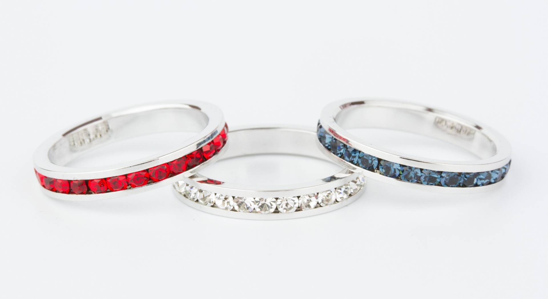 Swarovski Crystal 3 Ring Set in Rot, Weiß Und Blau - Sterling Silver Channel I Love America Swarovski Crystal 3 Ring Set in Rot, Weiß Und Blau - Sterling Silver Channel I Love America von TraditionsJewelryCo