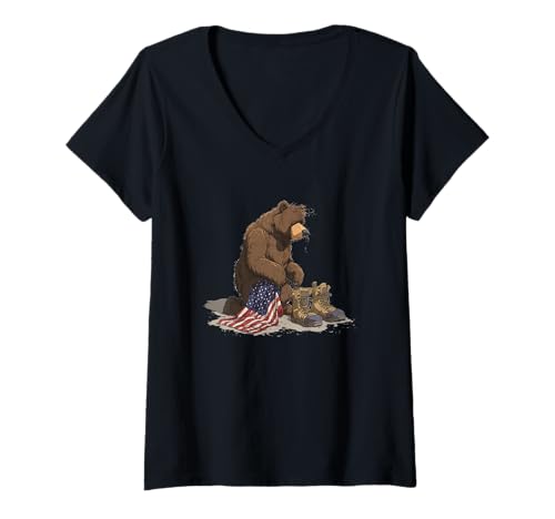 Damen Patriotischer Bär mit Bedeutung und symbolischer Grafik T-Shirt mit V-Ausschnitt Damen Patriotischer Bär mit Bedeutung und symbolischer Grafik T-Shirt mit V-Ausschnitt von Tragic USA Bear