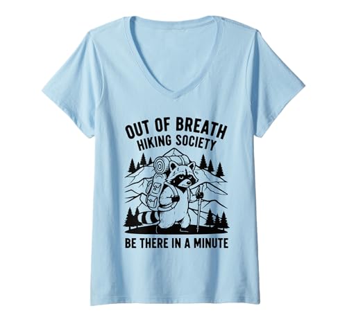 Damen Out of Breath Hiking Society Waschbär Lustig Outdoor Natur T-Shirt mit V-Ausschnitt Damen Out of Breath Hiking Society Waschbär Lustig Outdoor Natur T-Shirt mit V-Ausschnitt von Trail Humor Raccoon Hiking Apparel Co.