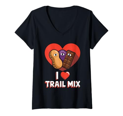 Damen Ich Liebe Trail Mix T-Shirt mit V-Ausschnitt Damen Ich Liebe Trail Mix T-Shirt mit V-Ausschnitt von Trail Mix Snack