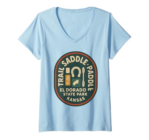 Damen Trail Sattel Paddle Shirt Dorado Kansas State Park Icon T-Shirt mit V-Ausschnitt Damen Trail Sattel Paddle Shirt Dorado Kansas State Park Icon T-Shirt mit V-Ausschnitt von Trail Saddle Paddle Tee Shirts for Dorado Park