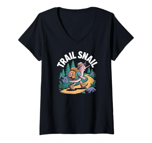 Damen Trail Schnecke Wandern Lustig Wanderer Camping Forest Trek T-Shirt mit V-Ausschnitt Damen Trail Schnecke Wandern Lustig Wanderer Camping Forest Trek T-Shirt mit V-Ausschnitt von Trail Snail Hiking Backpacking Camping Trek