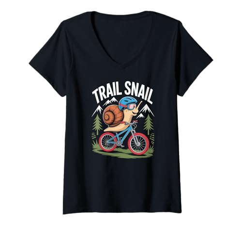 Damen Trail Snail Mountainbike MTB Radfahren Funny Rider T-Shirt mit V-Ausschnitt Damen Trail Snail Mountainbike MTB Radfahren Funny Rider T-Shirt mit V-Ausschnitt von Trail Snail Mountain Bike MTB Cycling Humor