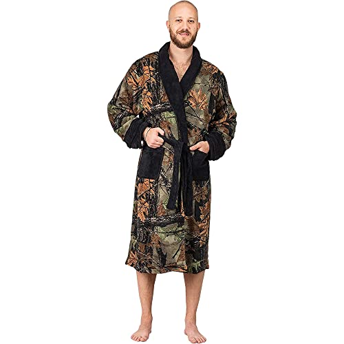 TrailCrest Coral Fleece Camo Lounge Robe, Black, Large von TrailCrest