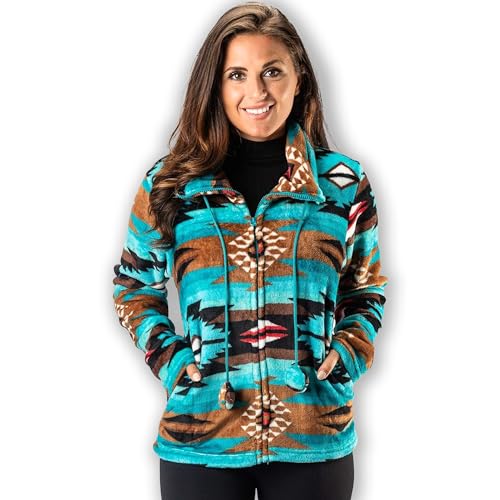 TrailCrest Ultra weiche Damen-Jacke mit durchgehendem Reißverschluss, Plüsch-Fleece mit samtweichem Seidengefühl, Azteken-/Ikat-Lustige und trendige Drucke, 9 Farben - mehrfarbig - XX-Large von TrailCrest