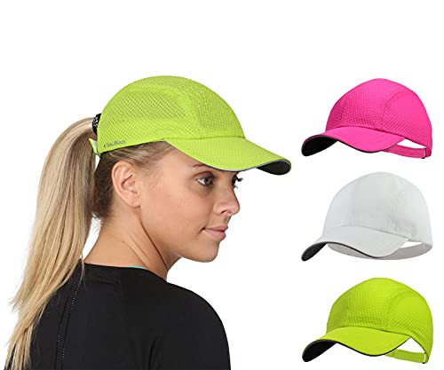 TrailHeads Cap Damen zum Joggen - Race Day Performance Cappy Frauen - Leichte & Schnell Trocknende Sport Cap Damen Sommer aus Mesh mit Reflektierendem Rand - weiß-frisches grün-rosa punsch von TrailHeads
