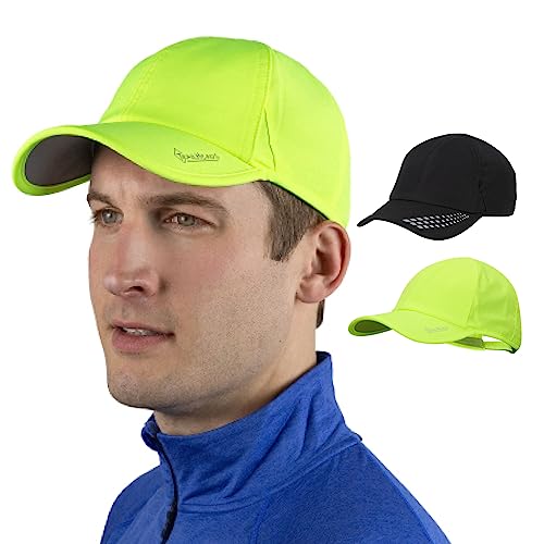 TrailHeads Cap Herren Sommer mit UV-Schutz - Schnell Trocknende Sport Kappe Herren Sommer - UPF 50 Laufkappe Herren für den Sommer - schwarz reflektierend & neonfarben Doppelpack von TrailHeads