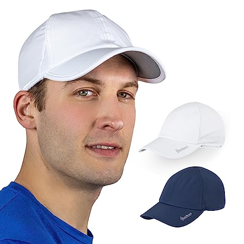 TrailHeads Cap Herren Sommer mit UV-Schutz - Schnell Trocknende Sport Kappe Herren Sommer - UPF 50 Laufkappe Herren für den Sommer - weiß & Marineblau Doppelpack von TrailHeads