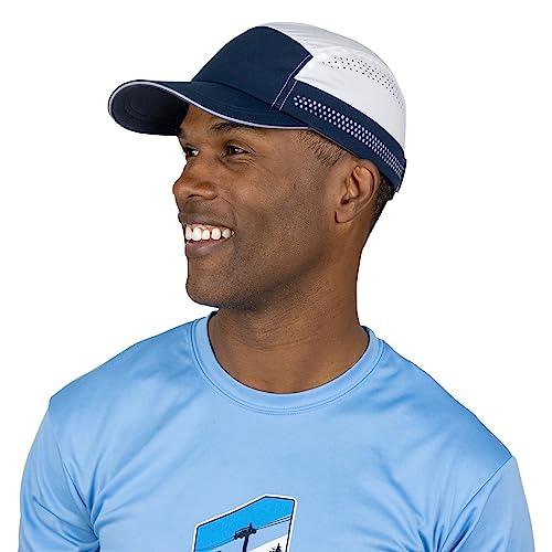 TrailHeads Cap Herren Sommer zum Joggen – Sport Kappe Herren Sommer – Recycelte Laufkappe Herren - Weiß & Marineblau von TrailHeads