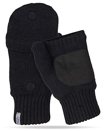 TrailHeads Damen Fingerlose Handschuhe | Merino Knit Convertible Fäustlinge, Schwarz, Small/Medium von TrailHeads