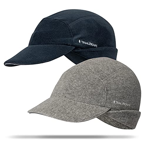 TrailHeads Mütze Damen – Fleece Cap Damen Pferdeschwanz – Wintermütze - Trailblazer Reflektierende Sport Winter Mütze mit Loch für Zopf - Schwarz & Grau meliert 2er-Pack von TrailHeads