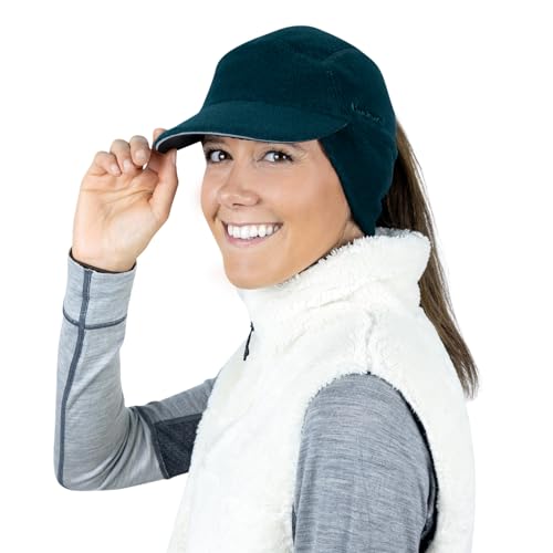 TrailHeads Mütze Damen – Fleece Cap Damen Pferdeschwanz – Wintermütze - Trailblazer Reflektierende Sport Winter Mütze mit Loch für Zopf - Blaugrün von TrailHeads