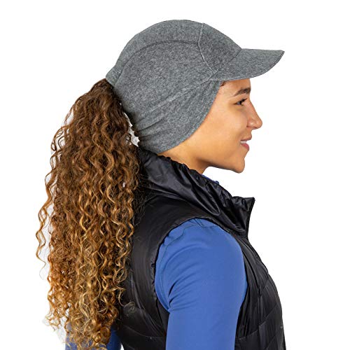 TrailHeads Mütze Damen – Fleece Cap Damen Pferdeschwanz – Wintermütze Damen - Trailblazer Reflektierende Sport Winter Mütze mit Loch für Zopf Damen - Grau meliert von TrailHeads